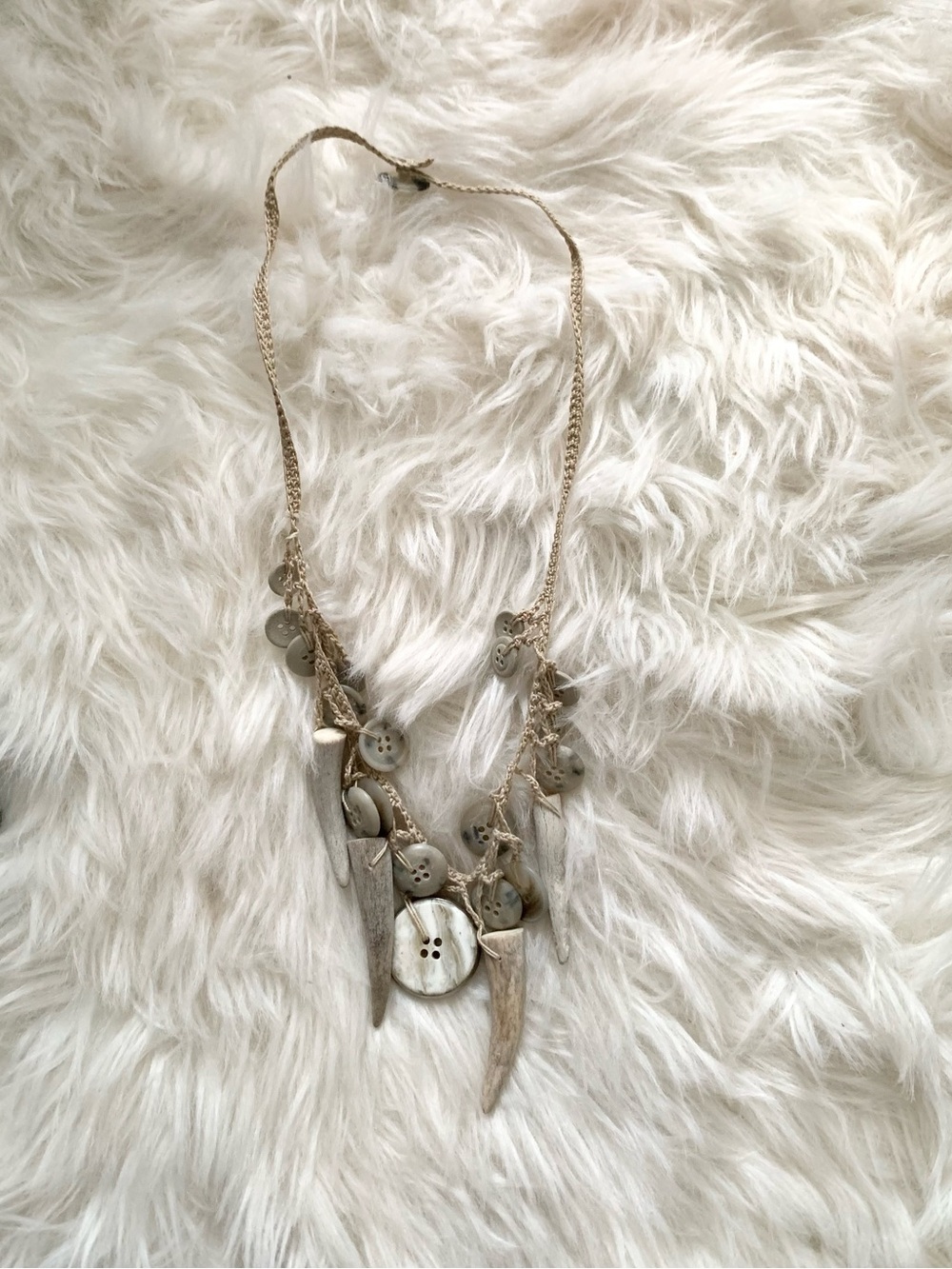 Boho Deer Antler & Button Woven Necklace